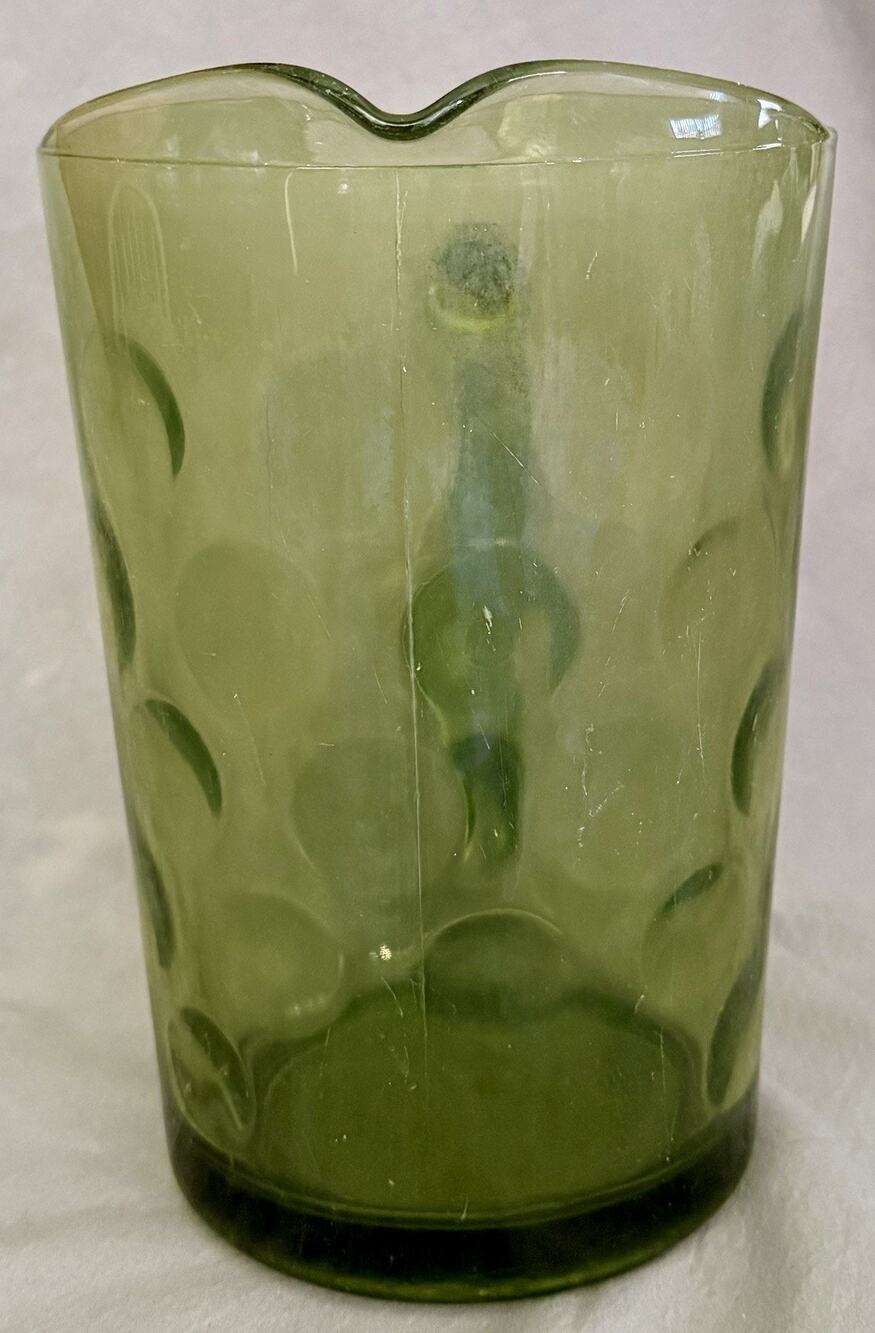 Vintage Hazel Atlas Eldorado Avocado Green Bubble Coin Dot Glass Water Pitcher